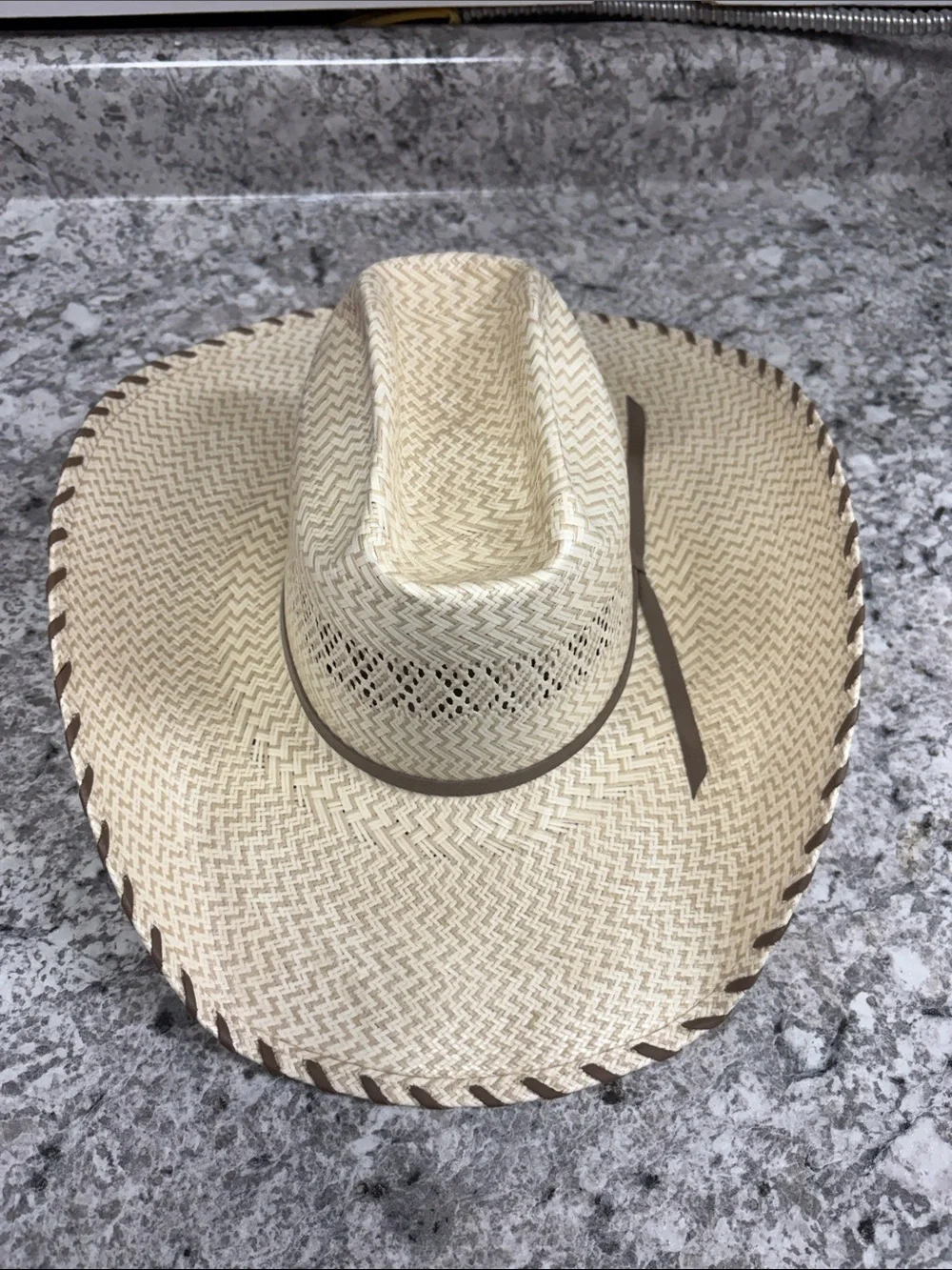 Women's Natural Straw Cowboy Hat with Brown Trim - Picture 2 of 8